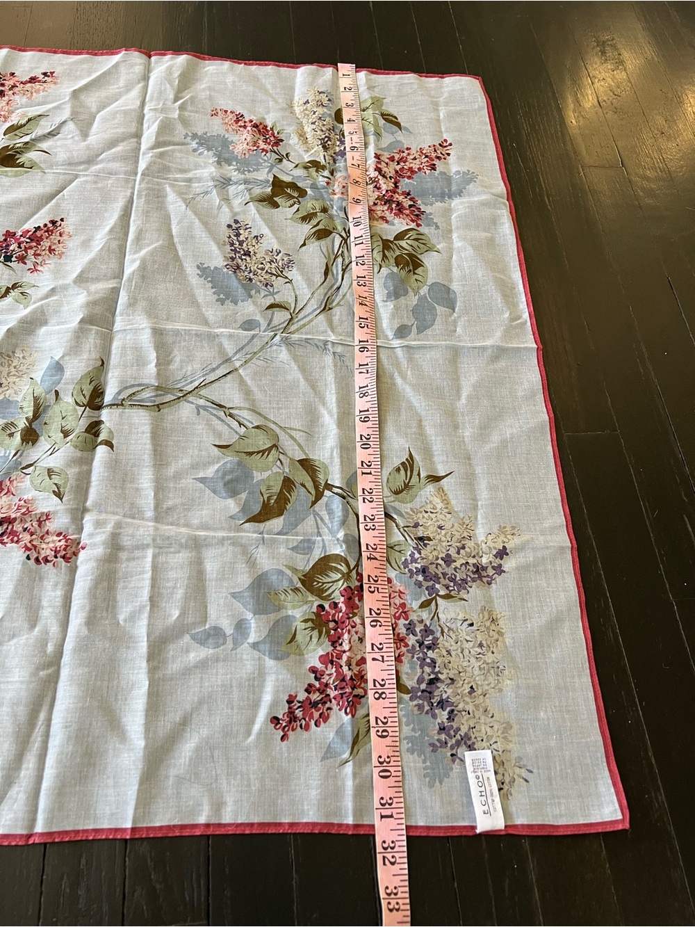 ECHO 100% cotón. Floral Square Scarf with Pink Trim - Picture 4 of 6